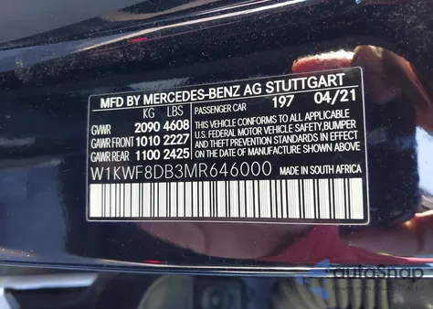 2021 Mercedes-Benz C 300 Sedan from USA, damaged, VIN W1KWF8DB3MR646000